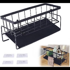 Nordivar - Gootsteen Caddy Organizer met lekbak voor aanrecht - Hangende keukenorganizer voor vaatdoeken en borstel - Zwarte sponshouder.