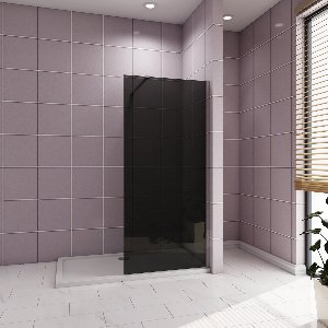 Aica Industriële douchewand 140x200 cm 8 mm NANO gehard glas met zwarte veiligheidsfolie 90cm N-vormige stabilisatiestang glanzend chroom dubbele veiligheidswaarborg