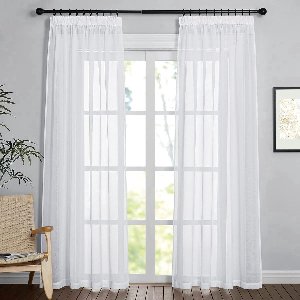 Stunq® Gordijn wit transparant gordijnen set van 2 H 200 x B 140 cm gordijnen met plooiband woonkamer gordijnen linnenlook gordijn wit transparant