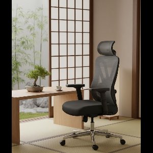 Ergonomische Bureaustoel met Voetsteun, Verstelbare Hoofdsteun & Lendensteun – Mesh Computerstoel met Kantelfunctie & Draaibare Wielen – Zwart Merk: Depauwwonen