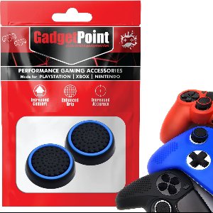 Gadgetpoint - Thumb Grips voor PlayStation, PS5, Xbox X/S, One & Switch Pro Controller - Gaming Thumbgrips - Performance Anti-Slip Thumbsticks - Bescherming Accessoires - Zwart/Lichtblauw