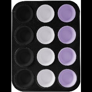 HI Muffin vorm/bakvorm - zwart - voor 12 muffins - siliconen coating - 35 x 26,5 x 3 cm