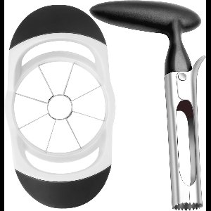 2-delige set appelsnijder en fruitsnijder - superscherpe roestvrij staal appelsnijder - creatieve snijder voor verschillende soorten fruit - zwart