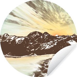 WallCircle - Muurstickers - Behangcirkel - Zee - Berg - Zon - ⌀ 140 cm - Muurcirkel - Zelfklevend - Ronde Behangsticker