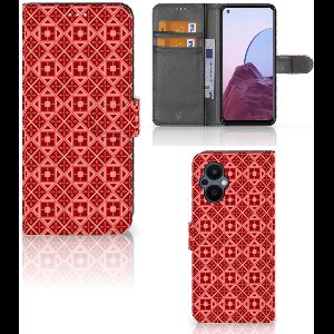 Boekhoesje voor OPPO Reno 8 Lite | OnePlus Nord N20 Telefoon Hoesje Batik Rood