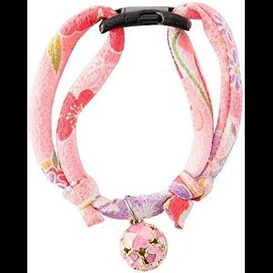 Necoichi halsband katten pastel roze - Japanse chirimen stof - klavervorimige hanger - kattenhalsband - halsbandje