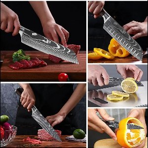 Amalee - Professionele Keukenmessen - Rvs - Japanse Santoku - Snijden - Utility - Chef Mes Set