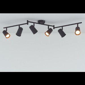 HOFTRONIC – Riga Zwarte LED plafondlamp 6 spots – kantelbaar en draaibaar – opbouwspots zwart – GU10 fitting - Plafondspots - IP20 - woonkamer en gang