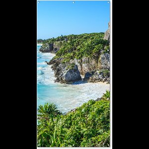 Schuttingposter Azuurblauw water naast de stranden van Tulum in Mexico - 100x200 cm - Tuindoek