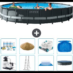 Intex Rond Ultra XTR Frame Zwembad - 610 x 122 cm - Inclusief Pomp - Ladder - Grondzeil - Afdekzeil Onderhoudspakket - Filterzand - Stofzuiger - Voetenbad