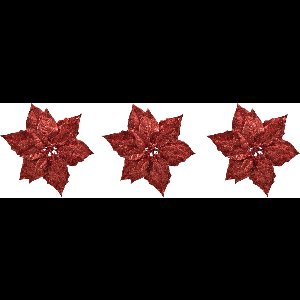 6x stuks decoratie bloemen kerststerren rood glitter op clip 23 cm - Decoratiebloemen/kerstboomversiering/kerstversiering