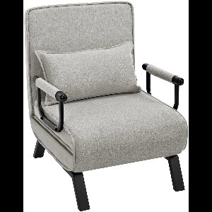 Slaapbank - Slaapfauteuil - Slaapstoel - Inklapbare Slaapbank - Opvouwbare Stoel - 3-in-1 - met Fauteuil - Linnen Bekleding - Kussen - Verstelbare Rugleuning - Lichtgrijs