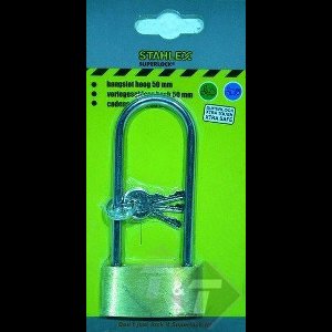 Hangslot hoog, 50mm, hoogte 80mm, breedte 39mm, dikte 5mm, inc. 3 sleutels