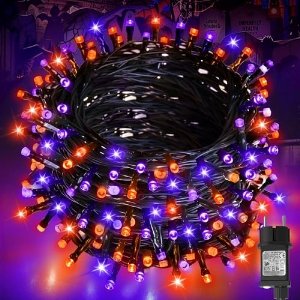Halloween Lichtsnoer voor Buiten 20 Meter met 200 LED Lampjes Oranje en Paars, Waterdicht IP44 met Timerfunctie, Lichtketting voor Herfst Tuin Griezelige Decoraties Binnen en Buiten