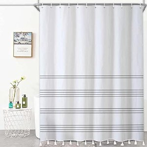 Selbro®, Modern kwastje douchegordijn wit en grijs streep douchegordijn met kwastjes minimalistische lijn doek stof douchegordijnen voor badkamer decor 72Wx72H