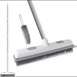 Allecto plus - Huisdier Ontharing Rubber Bezem met Rakel en Vloerborstel - Verstelbaar Handvat - Tapijt Reiniging - Draagbare Pluisverwijderaar voor Vloer en Stoffen