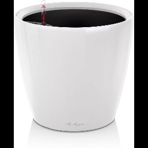 Klassieke ronde plantenbak - premium kwaliteit - 1 stuk - wit hoogglans - kunststof - 35 x 32,5 cm