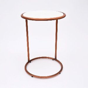 Copper Antique C Round Table With Marble Top Set of 2