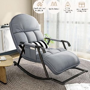 Schommelstoel Novihome CloudEase™ – Luxe Verstelbare Relaxstoel met Voetensteun & Schommelrugleuning – Comfortabele Gevoerde Stoel voor Woonkamer, Slaapkamer, Tuin & Balkon – Grijs – 200kg Draagvermogen