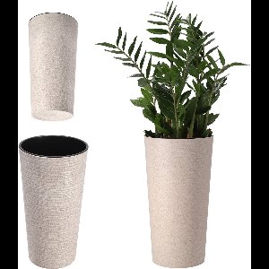 KADAX Bloempot met houtspaanders, elegante bloempot met uitneembare inzet, bloempotbescherming voor kantoor, bloembak, pot, tuinschaal (diameter 30 cm, crème)
