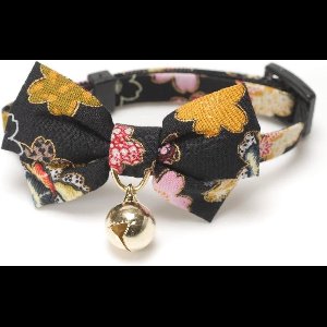 Necoichi kattenhalsband kimono strik - kleur paars en zwart - verstelbaar van 25-36cm