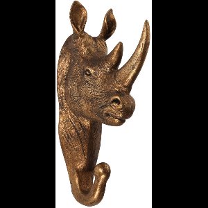 Baroque - Ophanghaak - Wandhaak Neushoorn 18,5 cm - Goud - Resin - 10.5x18.5x5.5 - Polyresin
