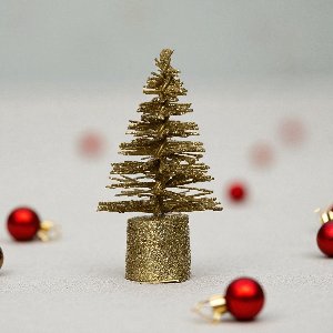 Set van 12 Micro Kerstboompjes - Goud - Kerstdecoratie ø3,5x7 cm