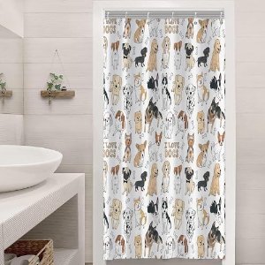 Selbro®, Grappig Douchegordijn 90x180, grappige hondenDouchegordijnen dieren puppy hond kinderen meisjes jongens badkamer gordijnen met waterdichte polyester stof wasbare badgordijnen voor natte kamer
