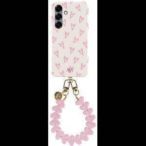 AVY Hoesje Met Telefoonkoord | Geschikt voor Samsung Galaxy S25 Plus | Compatibel met MagSafe | Hard Shell Back Cover | Stijlvol Bijpassend Koord 30CM | Cupid Hearts | Roze