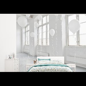 Behang - Fotobehang Hond - Wit - Ballon - Breedte 375 cm x hoogte 300 cm