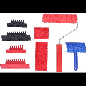 Wood Grain Painting Tool Set - 9 Pcs Rubber Empathic Grain Roller with Handle Stamp Roller - Wood Grain Paint Roller for DIY Furniture Wall Room Decor