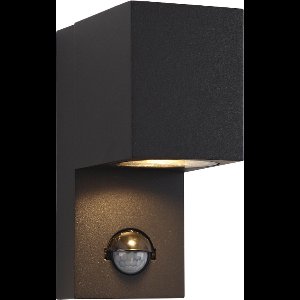 Olucia - Moderne buiten wandlamp met bewegingssensor zwart, Corella, IP54 - Vorm: Vierkant