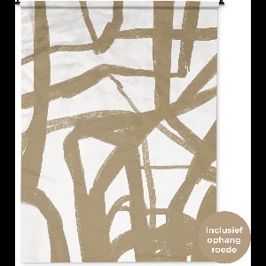 Wandkleed - Wanddoek - Wit - Bruin - Kunst - 150x200 cm - Wandtapijt