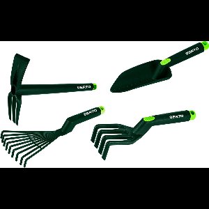 VERTO 15G419 Handgereedschapset van 4 stuks, gemaakt van plastic (harken, klauwen, schep, houweel/klauwen)