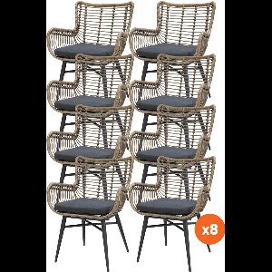 Set van 8 - Jasmine dining tuinstoel - Naturel