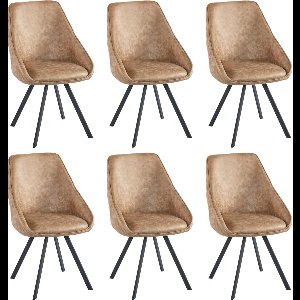 Colenis® - Twisty Eetkamerstoel - Set Van 6 - Wood - Microfiber - Zwarte Poten