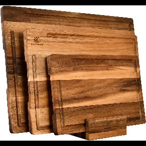 KAAMUT® Luxe Snijplankenset van Massief Acaciahout – Met Houder & Antislip Voetjes –Set van 3 (40x30 / 33x24 / 26x18 cm) – 2 cm Dik – Stijlvol en Duurzaam