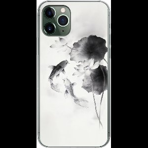 Telefoonhoesje Geschikt voor iPhone 11 Pro hoesje - Lotusbloemen - Vissen - Bladeren - Zwart - Siliconen Telefoonhoesje Telefoonhoesje