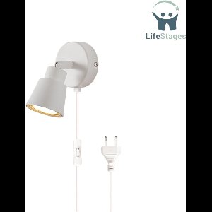 LifeStages - Wandlamp Binnen Met Snoer - Wandlamp Met Schakelaar En Stekker - Wit GU10 - Modern - 50W Wandlamp Binnen Met Schakelaar En Stekker - Draaibaar - Voor Slaapkamer, Woonkamer, Gang - Lamp Niet Inbegrepen