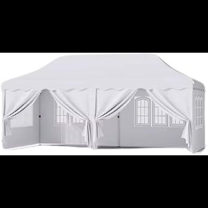 Paviljoen- Partytent - Tuin tent - Overkapping - Gazebo - Opvouwbare Partytent met Zijwanden - UV50+ Bescherming - Waterdicht & Stevig - Voor Tuinfeest & Buitengebruik - Wit- 3x6m