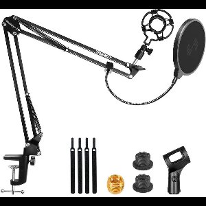 Microfoon Arm Set- met Shock Mount, Table Mounting Clamp, Pop-Filter – met 3/8'' naar 5/8'' Screw Adapter voor Blue Yeti, Snowball Andere Normale microfoons– Zwart