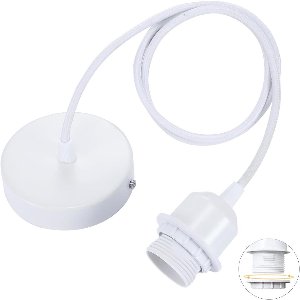 YOZHIQU E27 lampfitting - met schroefring - 100 cm verstelbare stoffen kabel - Geschikt voor hanglampen en lampenkappen - Geschikt voor hanglampen in de keuken - Wit