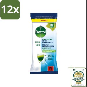 Dettol - Multi-Reinigingsdoekjes - Desinfecterend - Zonder Bleek & Geurstoffen - Biologisch Afbreekbaar - 80 Doekjes - Voordeelverpakking - 12 stuks - Keukenvet - Badkamervuil