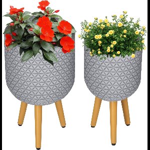 Outsunny Buitenplantenbakken Magnesiumoxide, Kunststof 30L x 30B x 52H cm Grijs