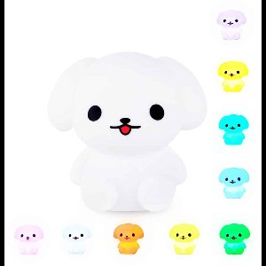 Nachtlampje met Bluetooth Speaker, Oplaadbare Dimbare Kinderen Nachtlamp voor Slaapkamer en Babykamer, Draadloos en 7 Kleuren （hond）