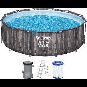 Bovengronds Zwembad Staal Frame Rond - 3.66m x 1.00m - 9150L - Tritech PVC - Houtlook Design - Zomer Tuin Vermaak