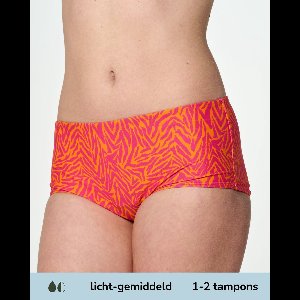 Moodies menstruatie zwemkleding (meiden) - Boxer - licht-gemiddeld kruisje - Print Oranje - maat XS (152/158)