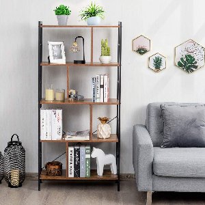 Industriële 5-Laags Open Boekenkast Kantoorkast Staande Plank Room Divider Metalen Frame 74 x 30 x 154 cm, Multifunctionele Opbergkast voor Kantoor, Woonkamer en Studieruimte