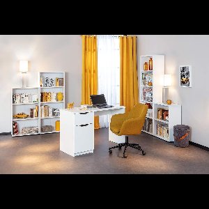 Moderne Boekenkast met 4 Compartimenten, Staande Plank voor Woonkamer, Kantoor of Slaapkamer, Flexibele Opbergruimte, Wit 60 x 145 x 30 cm