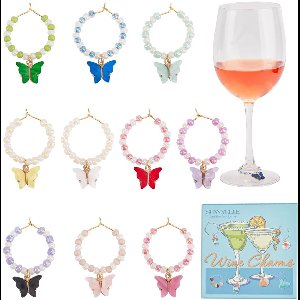SUNNYCLUE 20 stuks vlinder wijnglas drinken markers wijnglas kraal bedels legering kleurrijke insecten vlinders dranken identificatie ring tags voor stam glazen bruiloft Valentijnsdag wijnproeverij